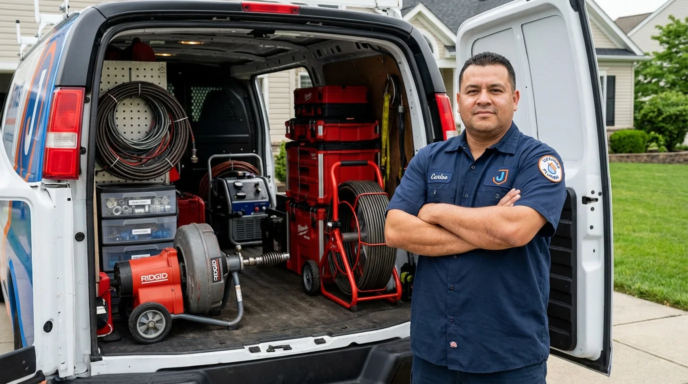 Professional drain cleaning equipment and Johns Plumbing LLC plumber in Alvord