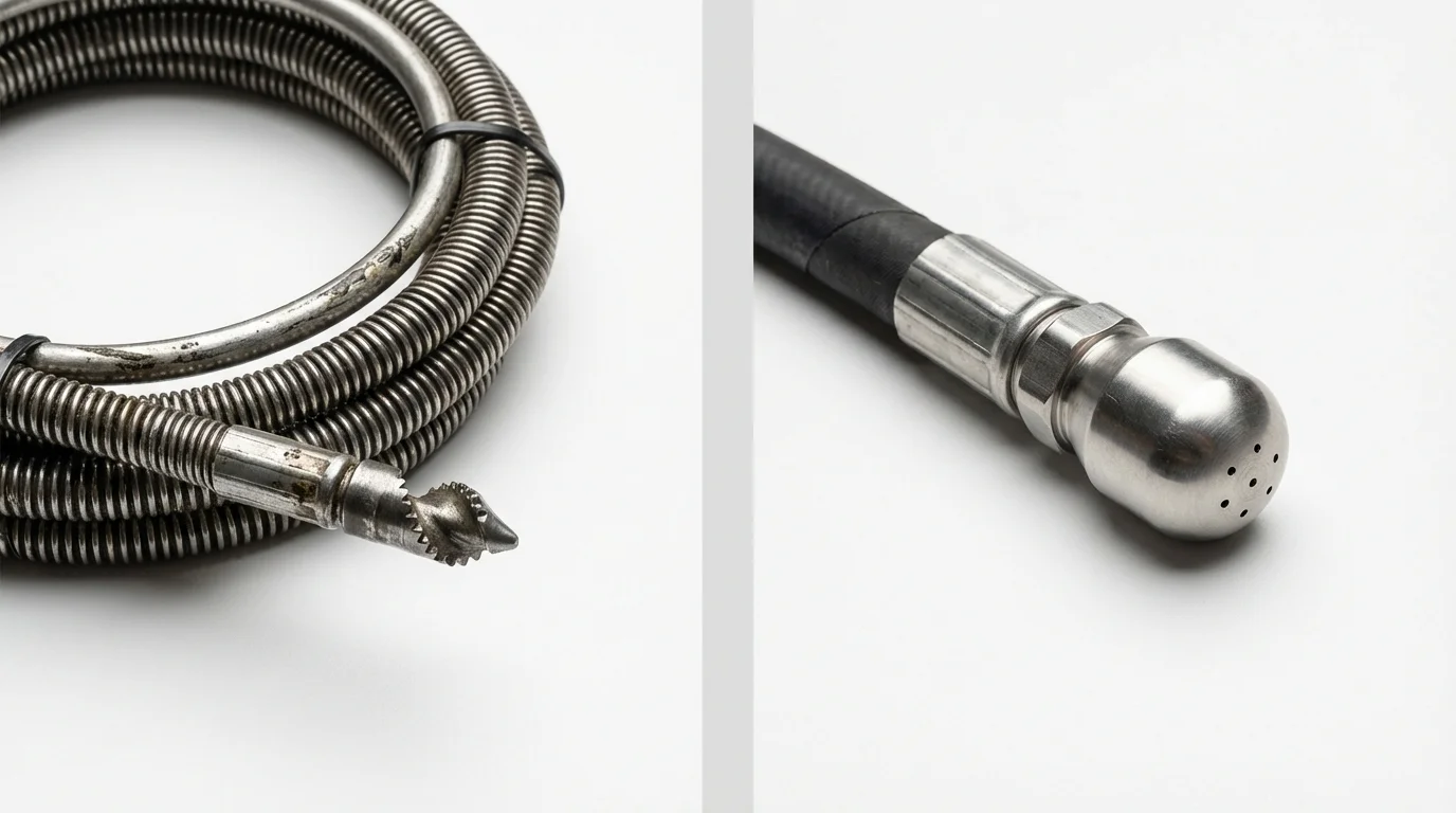 Drain snake cable and hydro jetting nozzle used for drain cleaning in Alvord, TX