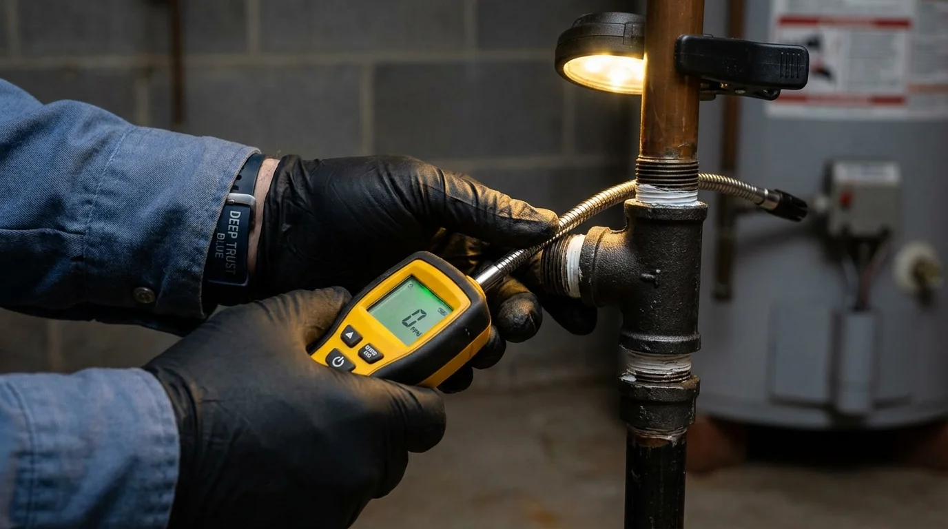 Gas leak detection with electronic sniffer by Johns Plumbing LLC in Alvord