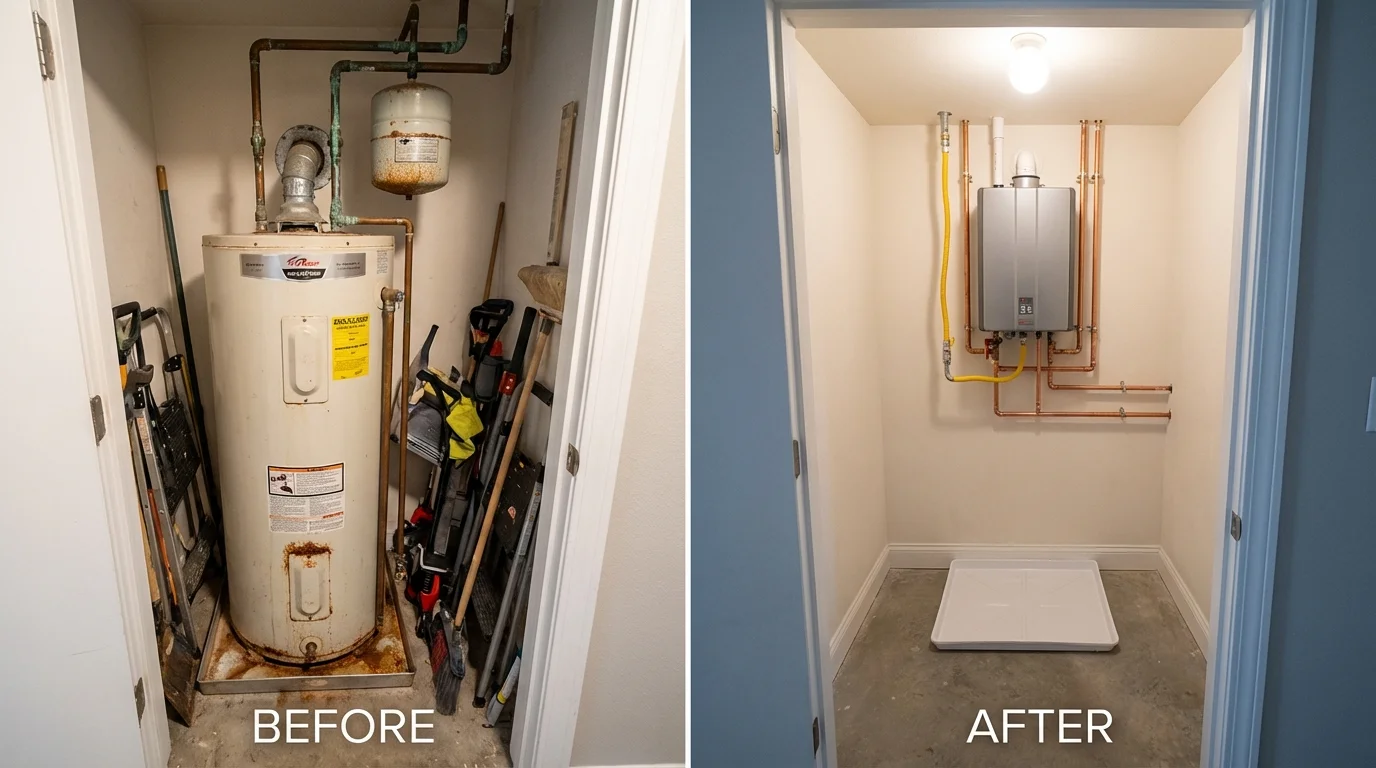 Tank water heater versus wall-mounted tankless unit comparison for Alvord, TX homeowners