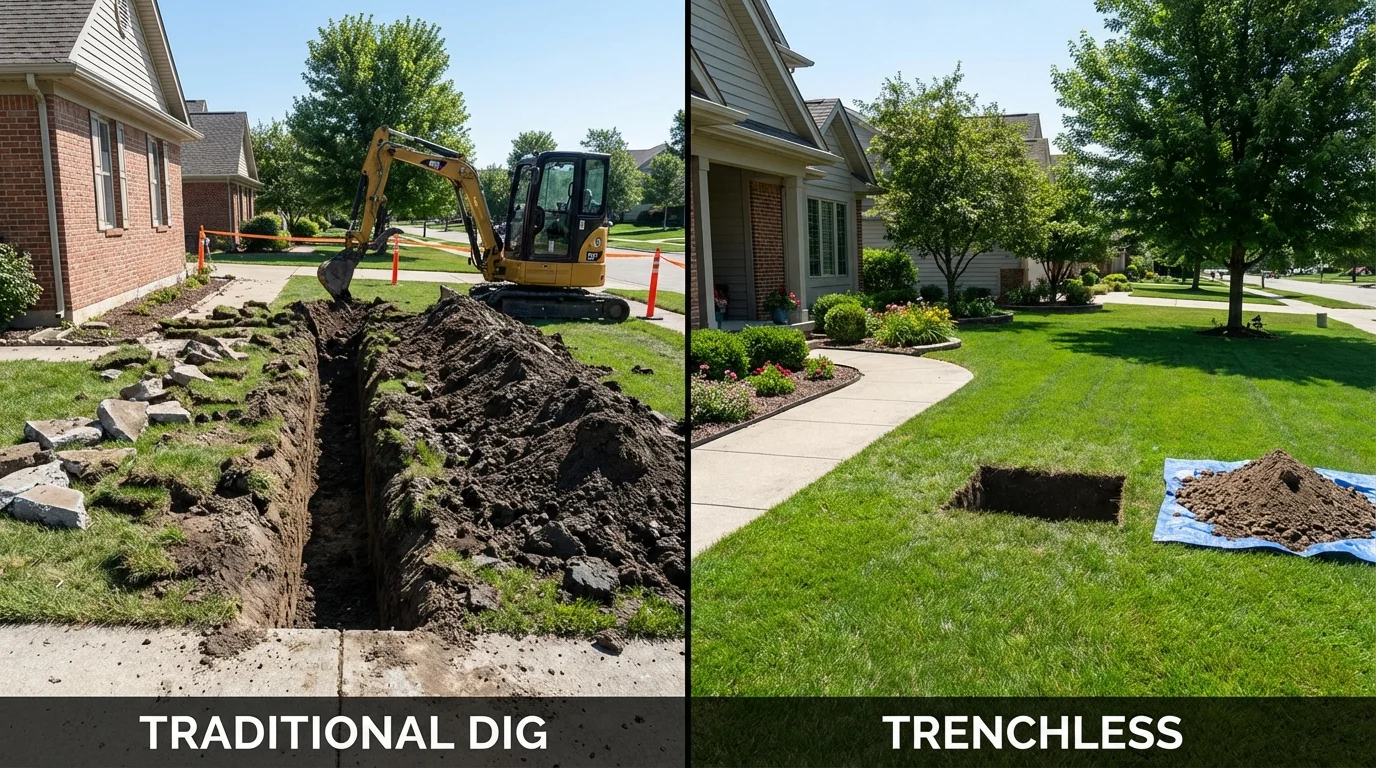 Trenchless sewer repair with minimal yard damage versus traditional excavation in Alvord, TX